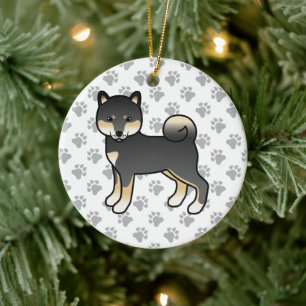 Black And Tan Shiba Inu Cartoon Dog Illustration Ceramic Tree Decoration