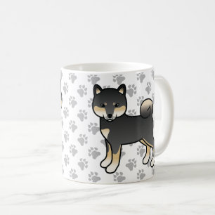 Black And Tan Shiba Inu Cartoon Dog & Paws Coffee Mug