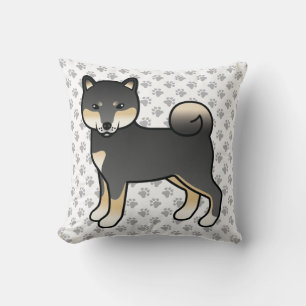 Black And Tan Shiba Inu Cartoon Dog & Paws Cushion