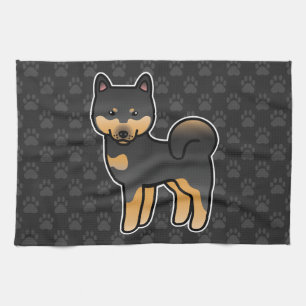 Black And Tan Shiba Inu Cartoon Dog Tea Towel