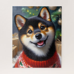Black and Tan Shiba Inu Christmas Jigsaw Puzzle