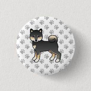 Black And Tan Shiba Inu Cute Cartoon Dog & Paws 3 Cm Round Badge