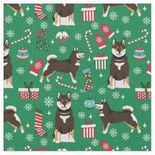 black and tan shiba inu dog christmas fabric