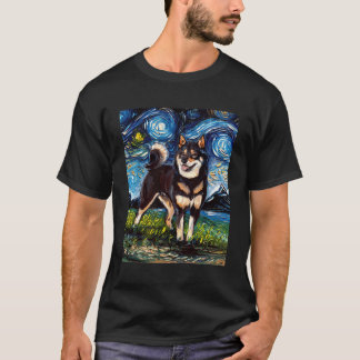Black And Tan Shiba Inu Starry Night Cute Dog Art T-Shirt