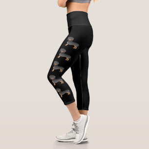 Black And TAn Short Hair Dachshund Cartoon Dogs Capri Leggings