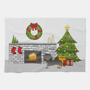Black And Tan Short Hair Dachshund Christmas Room Tea Towel