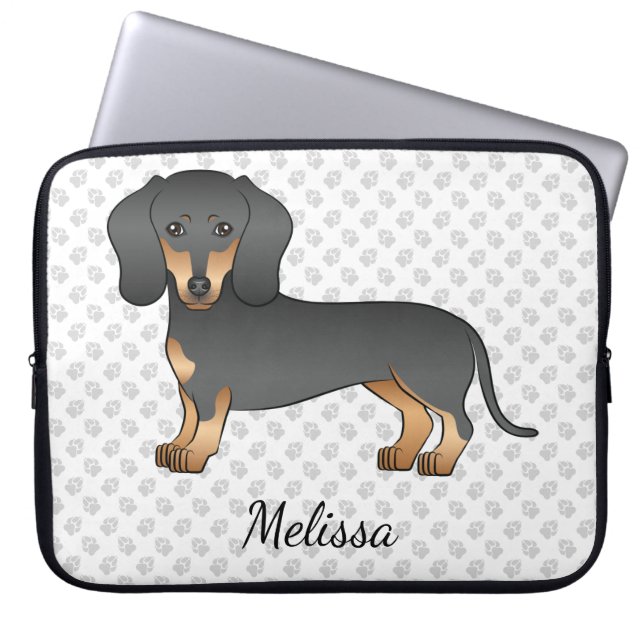 Black And Tan Short Hair Dachshund Cute Dog & Name Laptop Sleeve (Front)