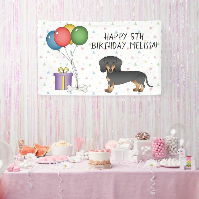 Black And Tan Short Hair Dachshund Happy Birthday Banner (Party)