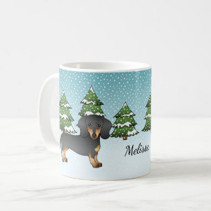 Black And Tan Short Hair Dachshund - Winter Forest Coffee Mug