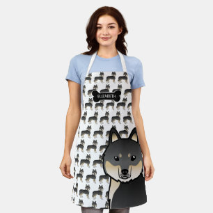 Black And Tan Siberian Husky Cartoon Dog & Name Apron