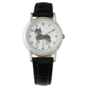 Black And Tan Siberian Husky Cute Cartoon Dog Watch