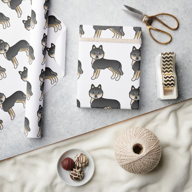 Black And Tan Siberian Husky Cute Dog Pattern Wrapping Paper (Crafts)