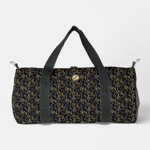 Black and Tan Small Leaf Print Duffle Bag