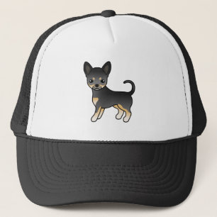 Black And Tan Smooth Coat Chihuahua Cartoon Dog Trucker Hat