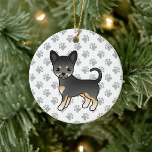 Black And Tan Smooth Coat Chihuahua Dog & Paws Ceramic Tree Decoration
