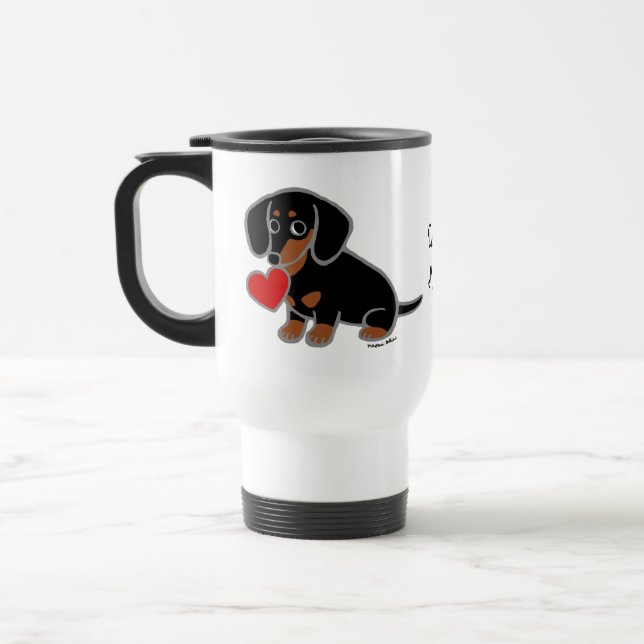 Black and Tan Smooth Dachshund Heart Travel Mug (Left)