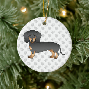 Black And Tan Smooth Hair Dachshund Dog & Text Ceramic Tree Decoration