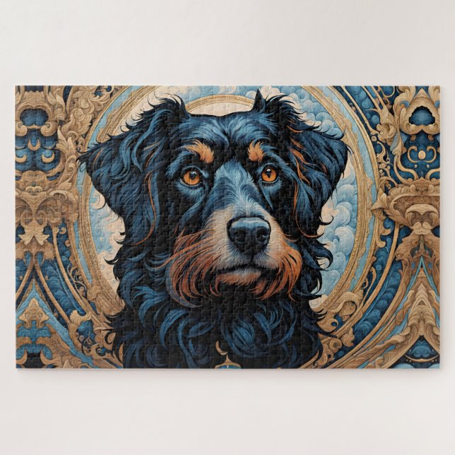Black and Tan Terrier Portrait Jigsaw Puzzle (Horizontal)