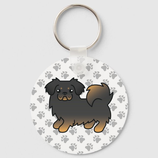 Black And Tan Tibetan Spaniel Cartoon Dog Key Ring (Front)
