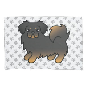 Black And Tan Tibetan Spaniel Cartoon Dog & Paws Pillowcase