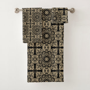 Black and Tan Tribal Bath Towel Set