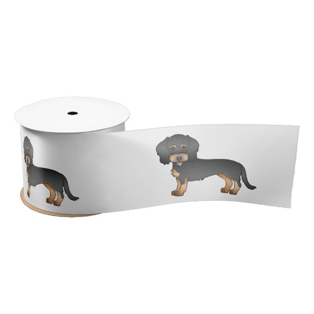 Black And Tan Wire Haired Dachshund Cartoon Dog Satin Ribbon (Spool)