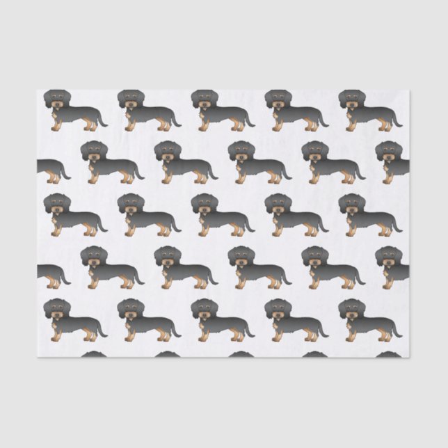 Black And Tan Wire Haired Dachshund Dog Pattern Tissue Paper (Front)