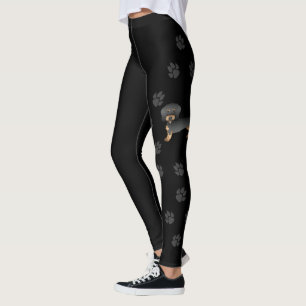 Black And Tan Wire Haired Dachshund Dog & Paws Leggings