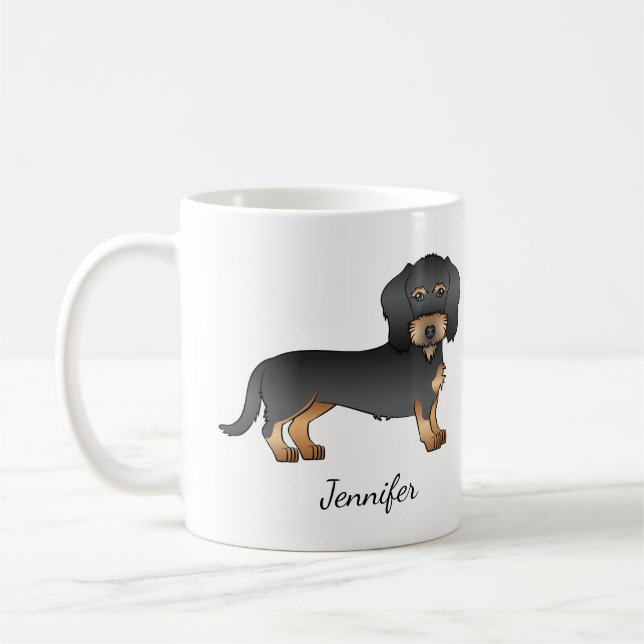 Black And Tan Wire Haired Dachshund Dog With Name Coffee Mug (Left)
