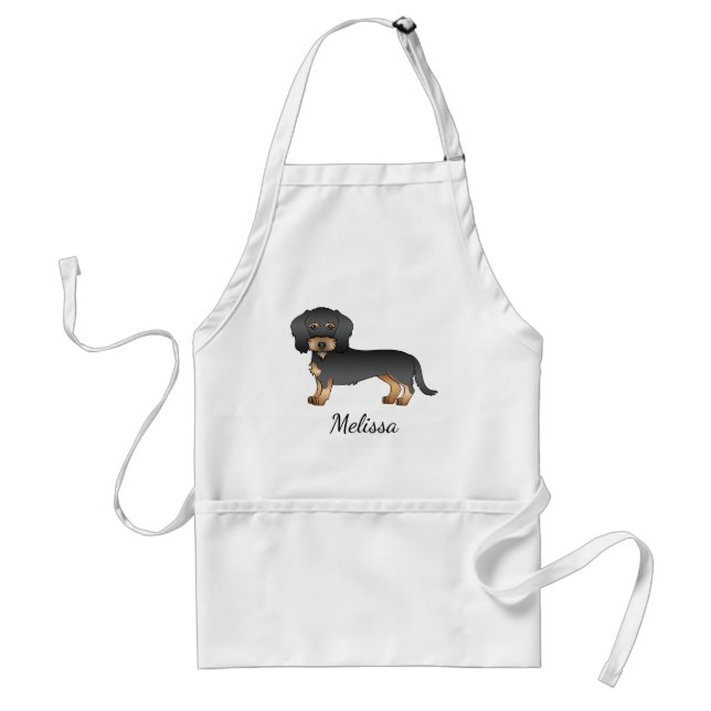 Black And Tan Wire Haired Dachshund Dog With Name Standard Apron (Front)