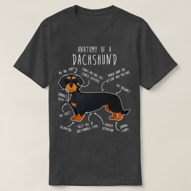 Black and Tan Wirehaired Dachshund Dog Anatomy T-Shirt (Design Front)