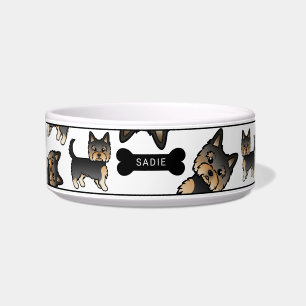 Black And Tan Yorkie Dogs Pattern & Name Bowl