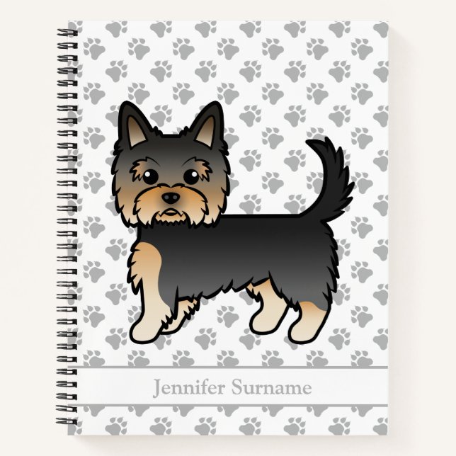 Black And Tan Yorkshire Terrier Cartoon Dog & Name Notebook (Front)