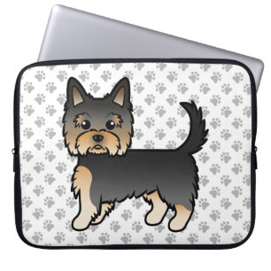 Black And Tan Yorkshire Terrier Cartoon Dog & Paws Laptop Sleeve