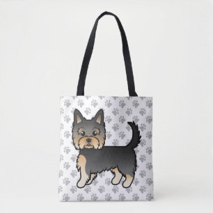 Black And Tan Yorkshire Terrier Cartoon Dog & Paws Tote Bag