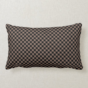 Black and Taupe Brown Chequered Lumbar Cushion