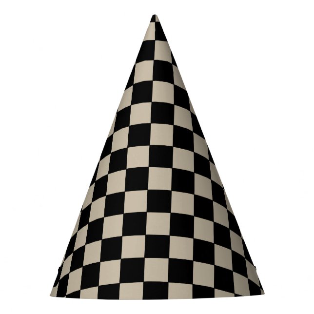 Black and Taupe Checkered Party Hat (Front)