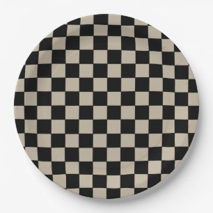 Black and Taupe Chequered Paper Plate