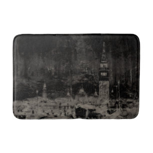 Black and Taupe Distressed Skyline Venice Italy Bath Mat
