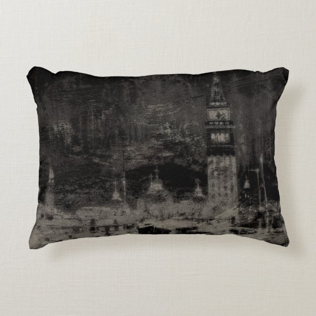 Black and Taupe Distressed Skyline Venice Italy Decorative Cushion (Front)