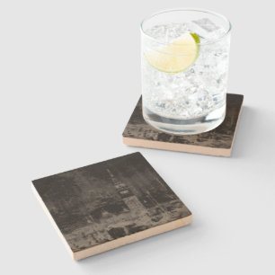 Black and Taupe Distressed Skyline Venice Italy Stone Coaster