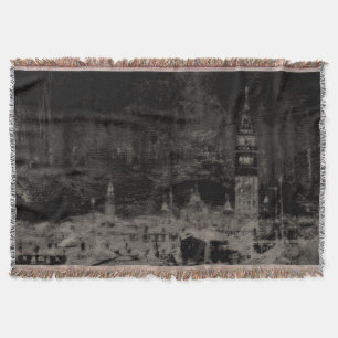 Black and Taupe Distressed Skyline Venice Italy Throw Blanket