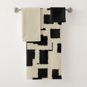 Black and Taupe squares Bath Towel Set