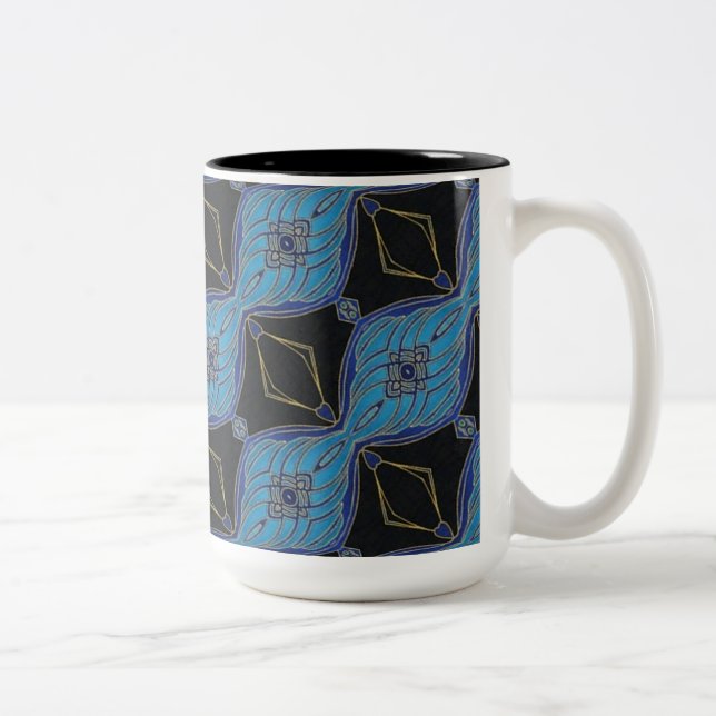 Black and Teal Abstract Floral Diamonds Mug (Right)