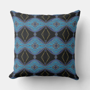 Black and Teal Abstract Floral Diamonds PIllow