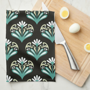 Black and Teal Art Deco Tea Towel
