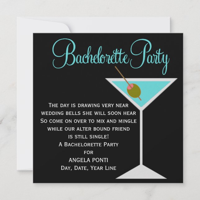 Black and Teal Bachelorette Invitation (Front)