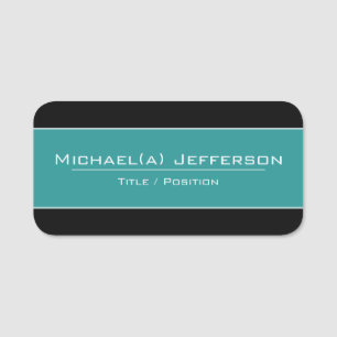 Black And Teal Blue-Green: Elegant & Professional Name Tag
