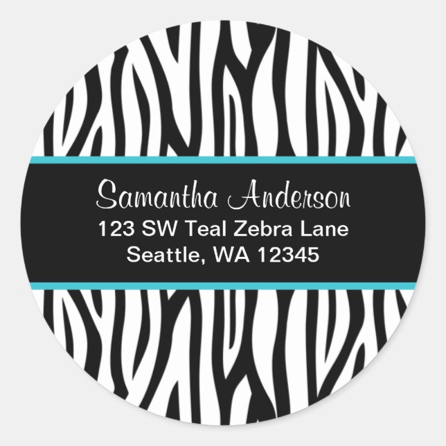 Black and Teal Blue Zebra Custom Address Label (Front)