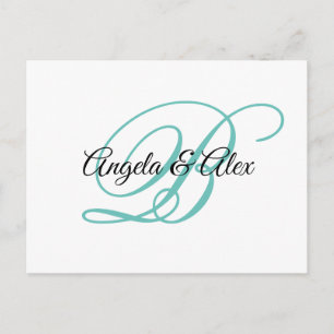 Black and Teal Fancy Calligraphy Script Monogram Postcard